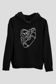 Kaykay - Skateboard Baskılı Unisex Siyah Hoodie