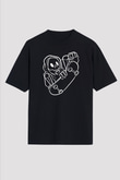 Kaykay - Skateboard Baskılı Unisex Siyah Oversize Tişört