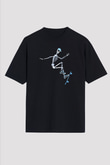 Kaykay - Skateboard Baskılı Unisex Siyah Oversize Tişört