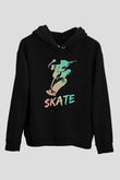 Kaykay - Skateboard Baskılı Unisex Siyah Hoodie