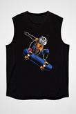 Kaykay - Skateboard Baskılı Unisex Siyah Kolsuz Tişört