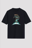 Kaykay - Skateboard Baskılı Unisex Siyah Oversize Tişört