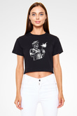 Kaynakçı İskelet Baskılı  Siyah  Crop Top Tişört