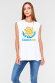 Kazakistan Beyaz Unisex Kolsuz Tişört