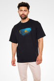 Kazakistan - Kazakhstan Bayrağı Baskılı Unisex Siyah Oversize Tişört