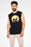 Kedi Baskılı Unisex Siyah  Kolsuz Tişört