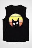 Kedi Baskılı Unisex Siyah  Kolsuz Tişört