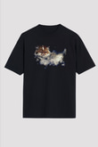Kedi Baskılı Unisex Siyah Tişört