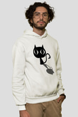 Kedi Beyaz Unisex Kapşonlu Sweatshirt