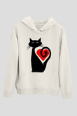 Kedi Beyaz Unisex Kapşonlu Sweatshirt