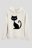 Kedi Beyaz Unisex Kapşonlu Sweatshirt