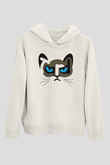 Kedi Beyaz Unisex Kapşonlu Sweatshirt