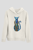 Kedi Beyaz Unisex Kapşonlu Sweatshirt