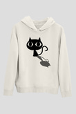 Kedi Beyaz Unisex Kapşonlu Sweatshirt