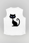 Kedi Beyaz Unisex Kolsuz Tişört