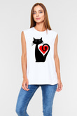Kedi Beyaz Unisex Kolsuz Tişört