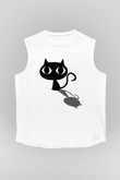 Kedi Beyaz Unisex Kolsuz Tişört