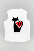 Kedi Beyaz Unisex Kolsuz Tişört