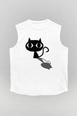 Kedi Beyaz Unisex Kolsuz Tişört