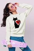 Kedi Beyaz Unisex Sweatshirt