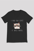 Kedi Siyah Unisex V Yaka Tişört T-Shirt