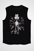 Kedi Wick Baskılı Unisex Siyah  Kolsuz Tişört