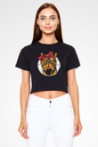 Kedicik Baskılı  Siyah  Crop Top Tişört