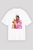 Khalid Baskılı Beyaz Unisex Oversize Tişört - Tshirt