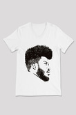 Khalid Baskılı Beyaz Unisex V Yaka Tişört - Tshirt