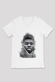 Khalid Baskılı Beyaz Unisex V Yaka Tişört - Tshirt