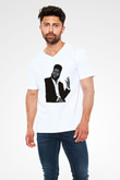 Khalid Baskılı Beyaz Unisex V Yaka Tişört - Tshirt