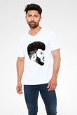 Khalid Baskılı Beyaz Unisex V Yaka Tişört - Tshirt