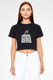 Khalid Baskılı Siyah Crop Top Kadın Tişört - Tshirt