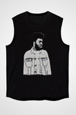 Khalid Baskılı Unisex Siyah Kolsuz Tişört - Tshirt