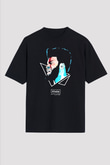 Khalid Baskılı Unisex Siyah Oversize Tişört - Tshirt