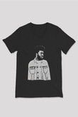 Khalid Baskılı Unisex Siyah V Yaka Tişört - Tshirt