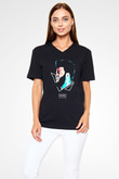 Khalid Baskılı Unisex Siyah V Yaka Tişört - Tshirt