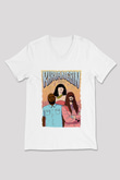 Khruanybin Baskılı Beyaz Unisex V Yaka Tişört - Tshirt