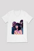 Khruanybin Baskılı Beyaz Unisex V Yaka Tişört - Tshirt