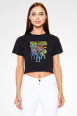 Khruanybin Baskılı Siyah Crop Top Kadın Tişört - Tshirt