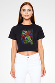 Khruanybin Baskılı Siyah Crop Top Kadın Tişört - Tshirt