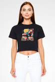 Khruanybin Baskılı Siyah Crop Top Kadın Tişört - Tshirt