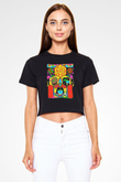 Khruanybin Baskılı Siyah Crop Top Kadın Tişört - Tshirt