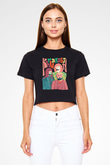 Khruanybin Baskılı Siyah Crop Top Kadın Tişört - Tshirt