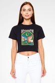 Khruanybin Baskılı Siyah Crop Top Kadın Tişört - Tshirt
