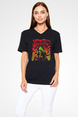 Khruanybin Baskılı Unisex Siyah V Yaka Tişört - Tshirt