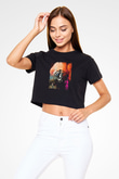 Kid Cudi Baskılı Crop Top Siyah Kadın Tişört