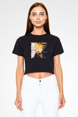 Kid Cudi Baskılı Crop Top Siyah Kadın Tişört