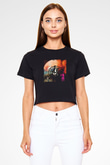 Kid Cudi Baskılı Crop Top Siyah Kadın Tişört