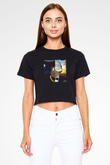 Kid 'n Play Baskılı Crop Top Siyah Kadın Tişört